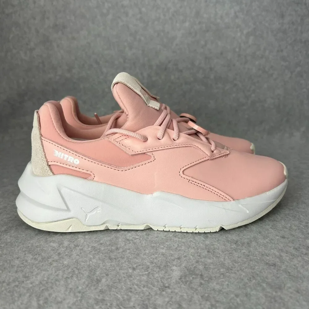 Puma Sneakers Fier Nitro Lthr Lace Up Pink Casual Shoes Women Size 7